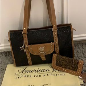 American West leather handbag & wallet